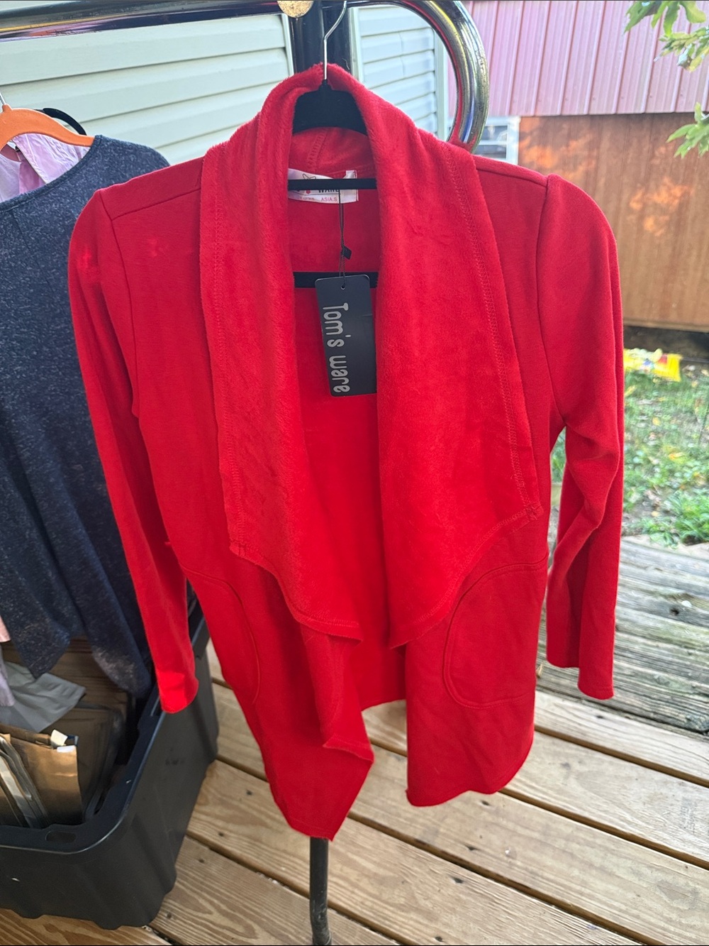 NWT Tom’s Wear Women’s Small Red 100% cotton Open-Front Jacket w/pockets